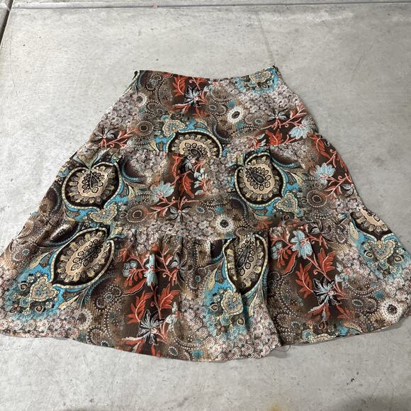Notations Tiered Floral Boho Peasant Skirt Fairy 1X Paisley Y2K Earth Tones - Picture 1 of 9